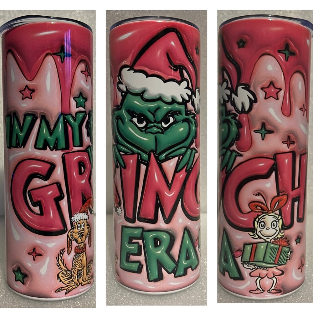 In My Grinch Era Pink 3D Puffy 20oz Stainless Steel Tumbler
